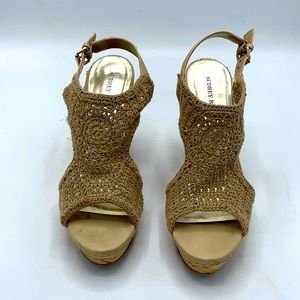 Audrey Brooke 11M cork wrapped insole- knit front wedge- adjustable ankle strap